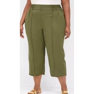Lane Bryant Olive Green Mid-Rise Capri Pants Plus Size 26 Pull On Elastic Waist
